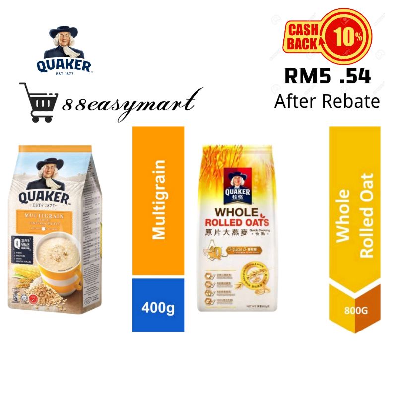 Quaker Oats Whole Rolled Oats 800g/Multigrain Cereal 400G Shopee