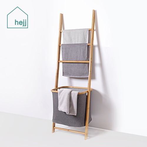 HEJJ Bamboo Towel/Laundry Ladder (with removable Laundry Hamper) GREY ...