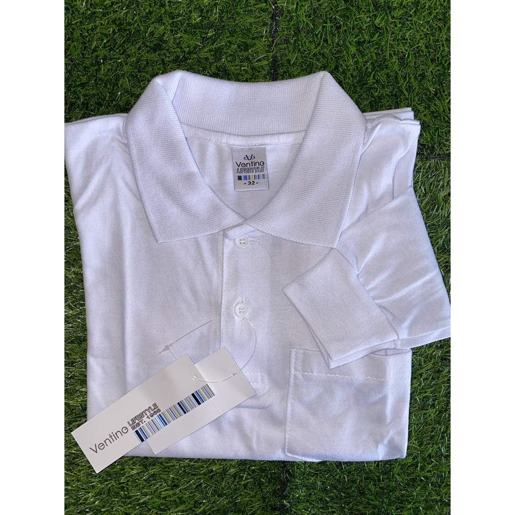 B0004 Baju Putih Lengan Panjang Berkolar White T Shirt Collared Cotton Ventino