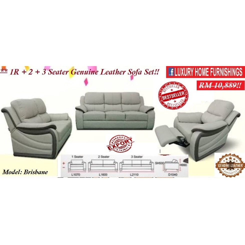 LX 555, 1R+2 Seater+3 Seater High Back Italian THICK COW LEATHER, H/L, SOFA Set, EXPORT Series! RM 10,889!! SAVE 40%!!