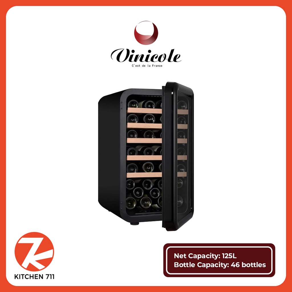 (Pre-Order) VINICOLE Single Zone Compressor Wine Cooler VI42S (Free Standing) Black Colour