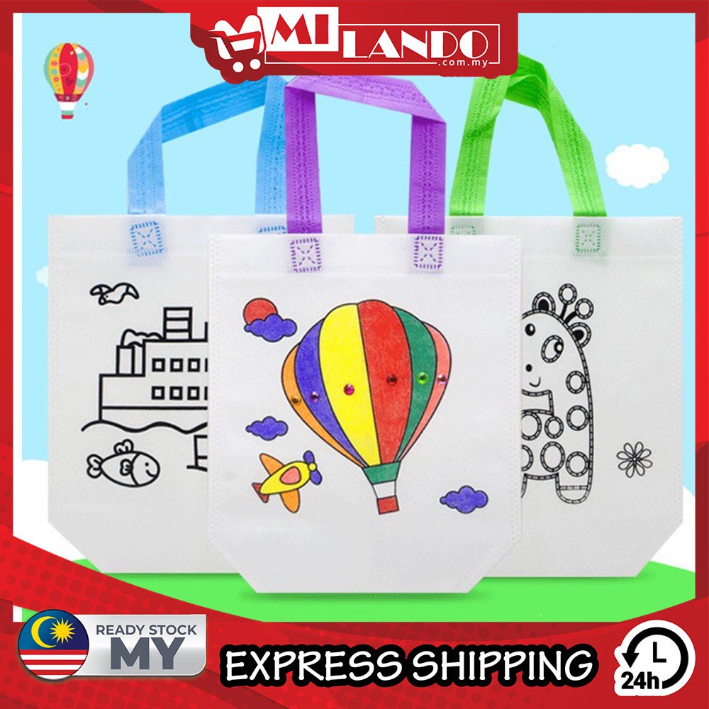 (Random Design) MILANDO Kid Coloring Goodie Bag DIY Creative Art Craft Party Goodie Bag Tuition Bag (Type12)