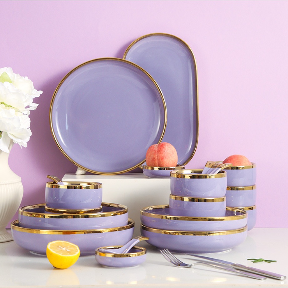 BO.EN ** Nordic Luxury Set Ceramic Tableware Dinnerware Set Gold Rim