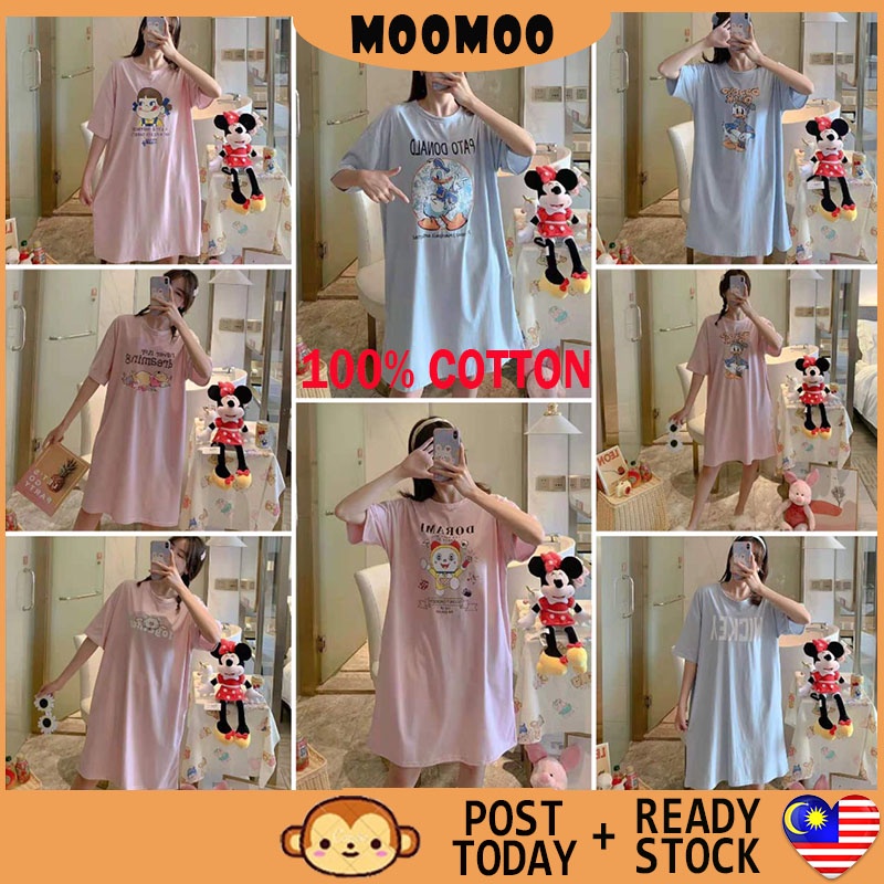 MOOMOO Cotton Cartoon Pyjamas Baju Tidur Rumah Comfortable Short Sleeves Round Neck