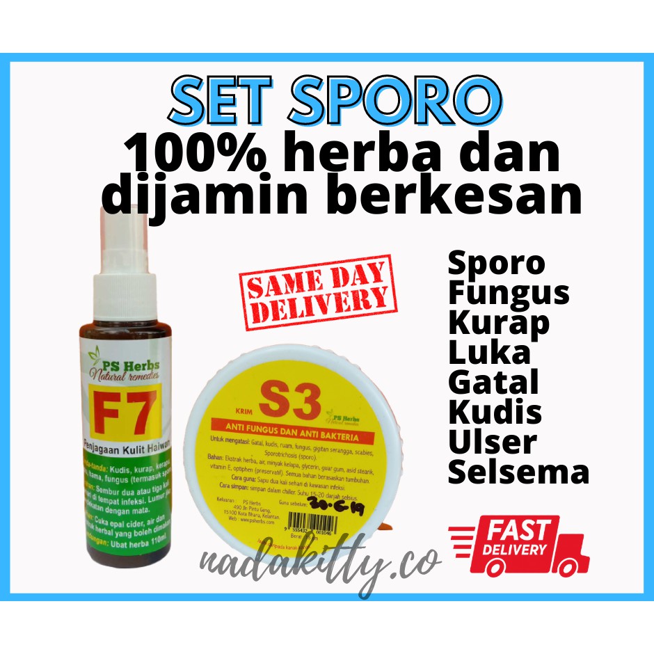 Set Sporo Luka Kurap Kudis Gatal Fungus Selsema Sakit Mata Cat Kucing Ps Herbs Krim S3 Dan Spray F7 Shopee Malaysia