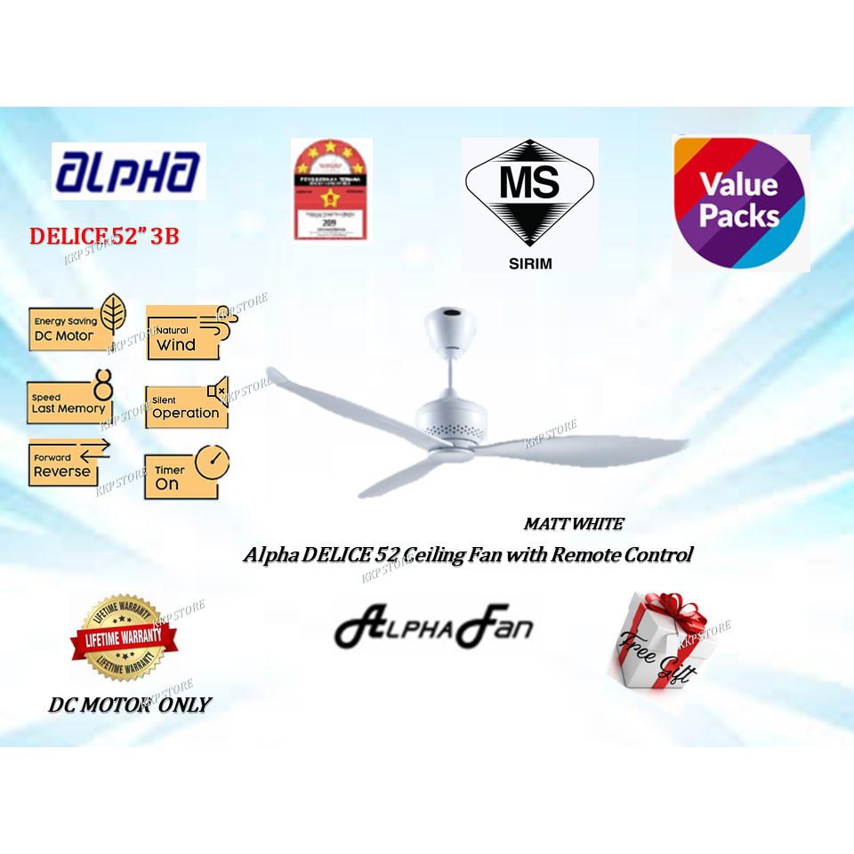 Alkova Delice 52 Inch Ceiling Fan Matt White