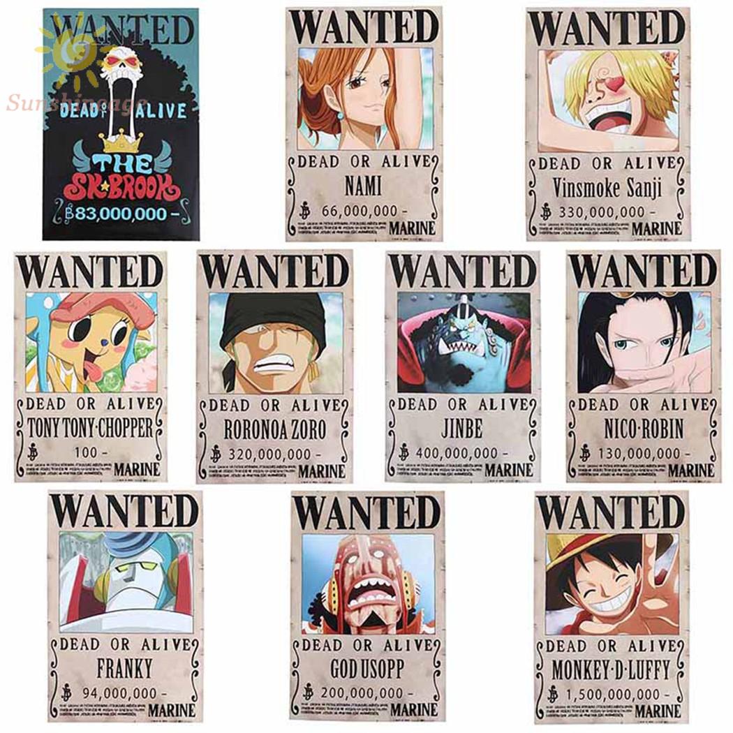 10 Pieces/set One Piece Wanted Luffy Classic Cartoon Poster Kraft Paper ...