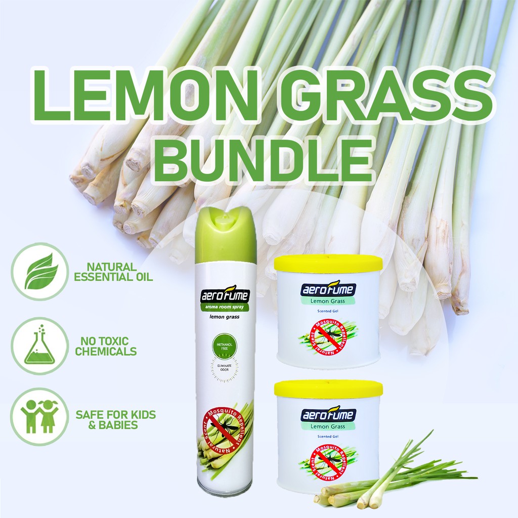 Lemon Grass Air Freshener Scented Gel (2x70g ) + Lemon Grass Air Freshener Room Spray (1x320ml) Bundle Pewangi Nyamuk
