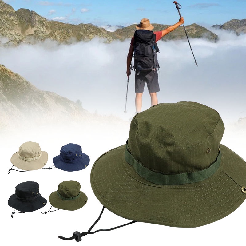 Men Sun Hat Bucket Cargo Safari Bush Army Boonie Summer Fishing Hats Cap Mens