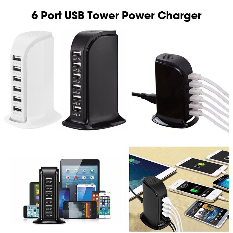 30w 6a 6 Port Usb Tower Power Charger Charging Station Shopee Malaysia
