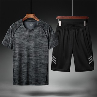 运动套装男夏季圆领短袖俩件速干跑步服装健身夏天短裤篮球运动衣