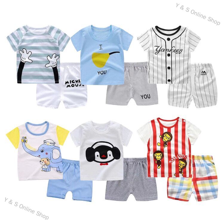 Y & S Online Shop 2Pcs/set Baby Suit Cotton T-shirt + Shorts Cartoon Short Sleeve for 6 Months-4 Years Kids