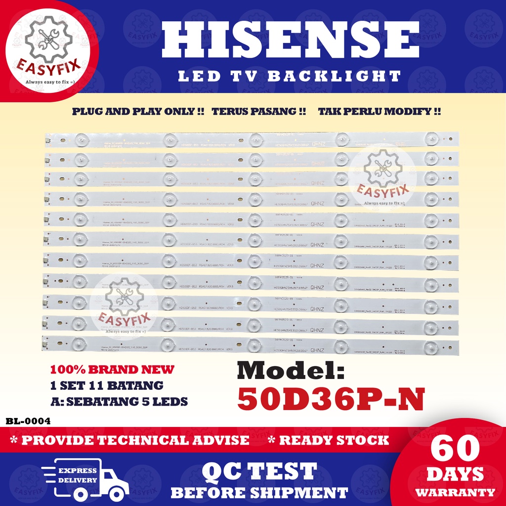 50D36P-N HISENSE 50 INCH LED TV BACKLIGHT ( LAMPU TV ) 50D36P 50D36PN
