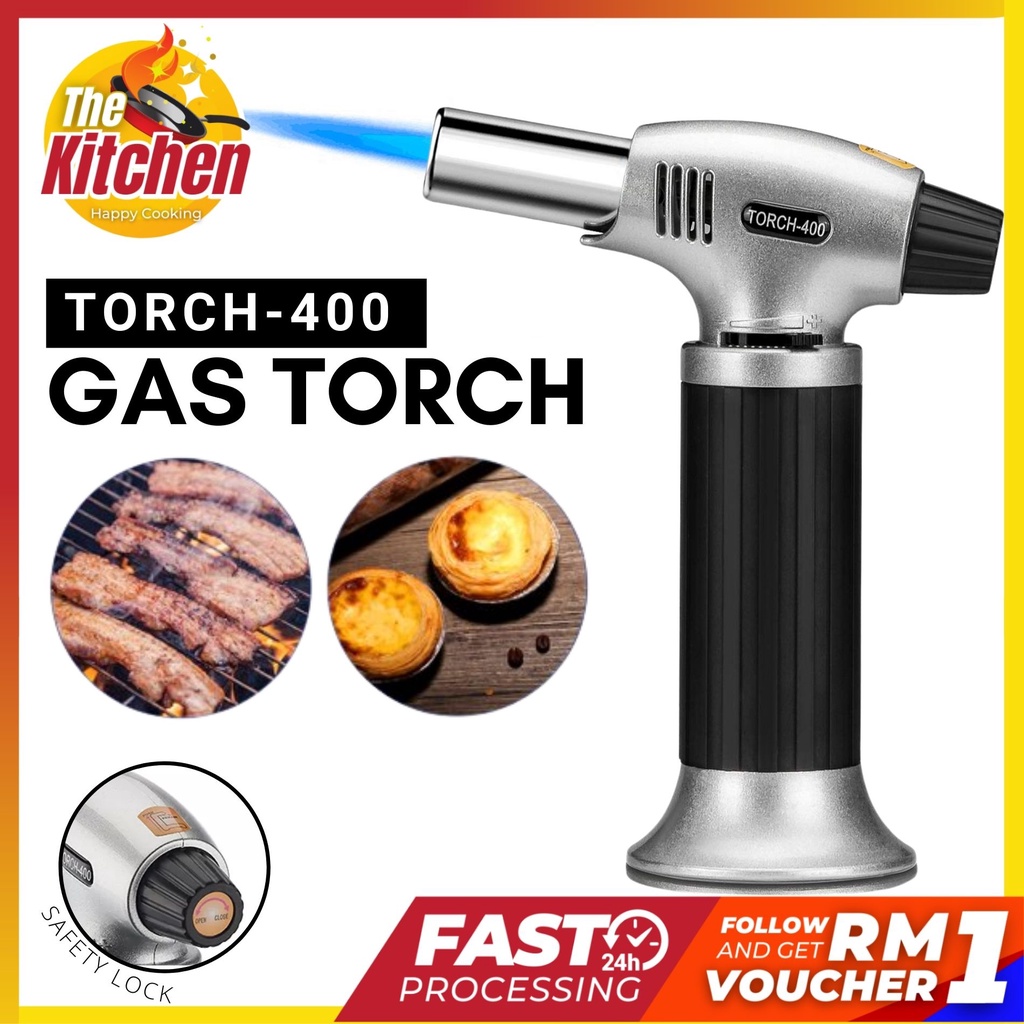 TORCH-400 Gas Torch Professional Kitchen Cooking with Lock Adjustable Flame Refillable Mini Blow Torch Lighter for BBQ