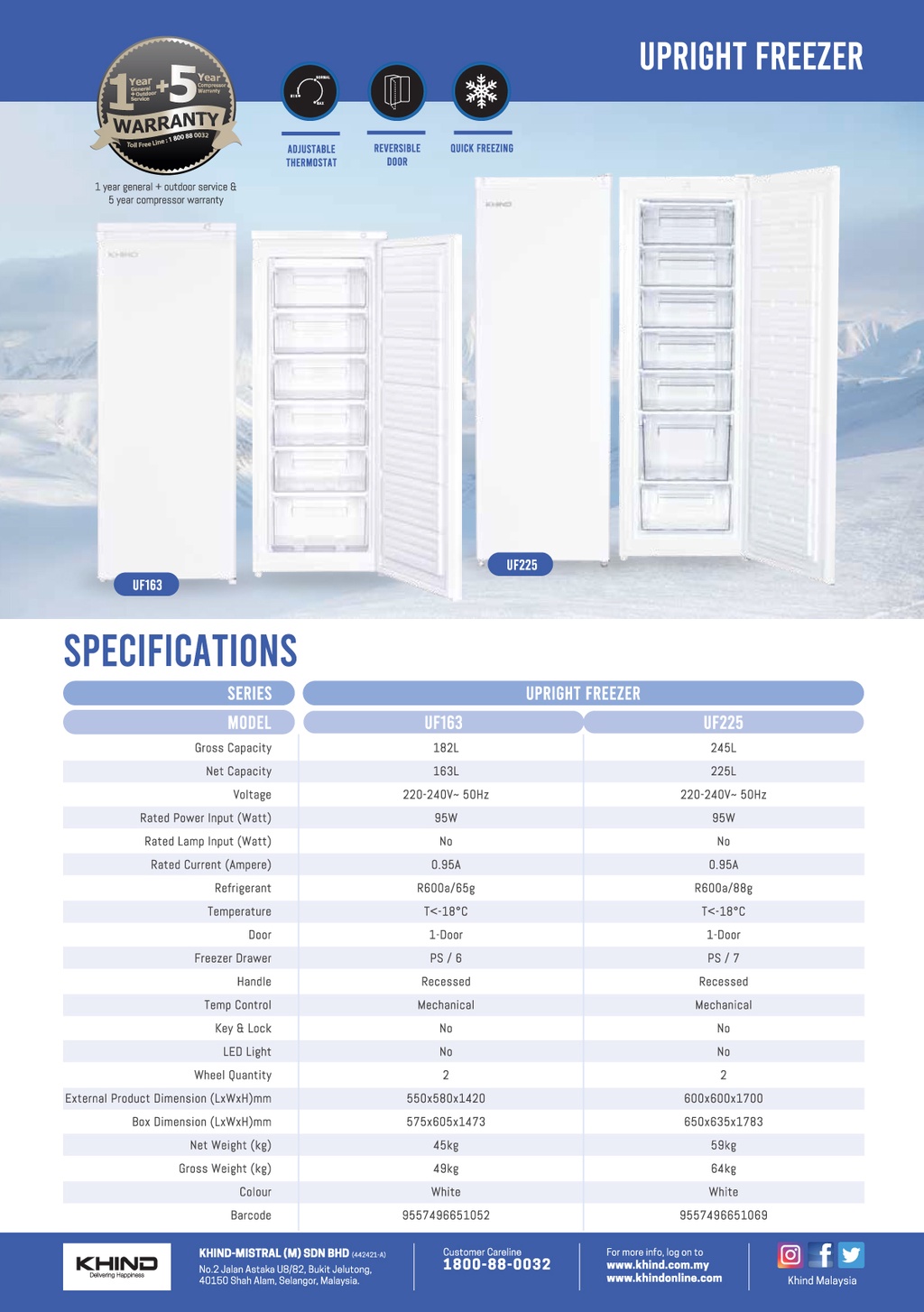 Khind UF225 1 Door Upright Freezer Shopee Malaysia