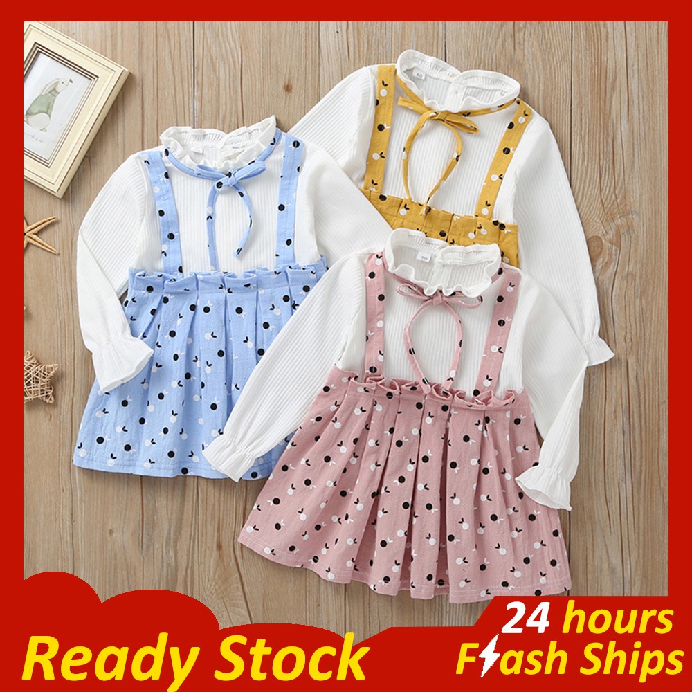  Baby  Girl Dress Polka Dot  Long Sleeve Kids Dress Gaun Baby  