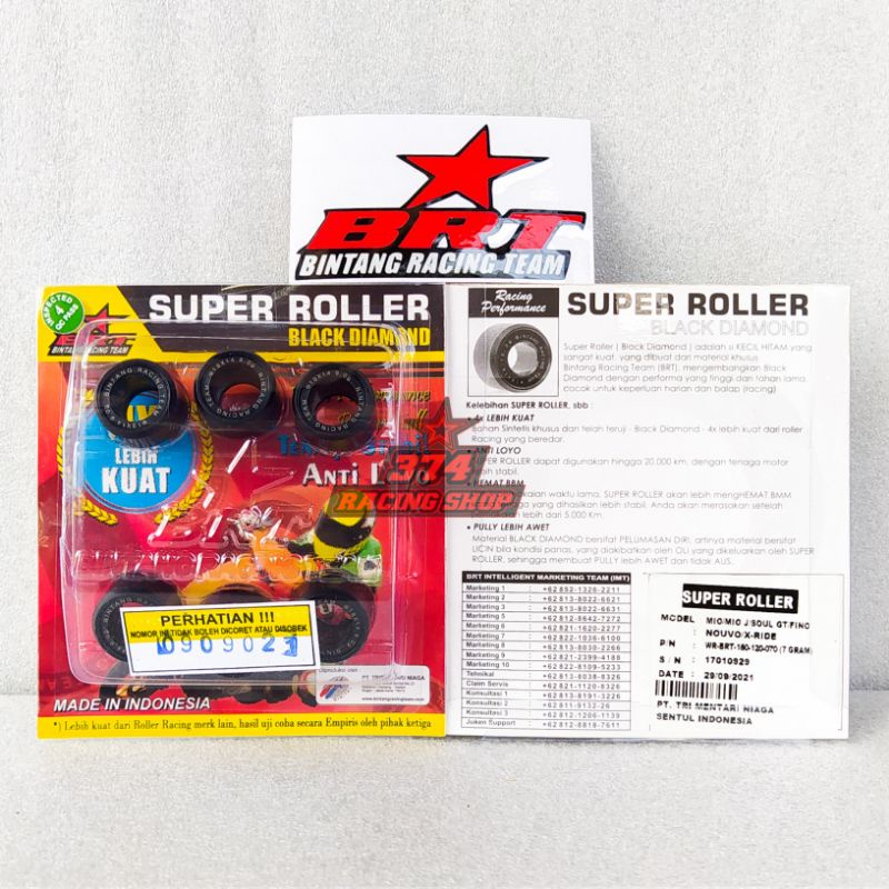 Roller RACING BRT 100% ORIGINAL ALL MATIC YAMAHA MIO, FINO, MIO GT/J/S/Z/M3, LEXI, SOUL, FREEGO, GT, GEAR, XRIDE, AEROX, NMAX