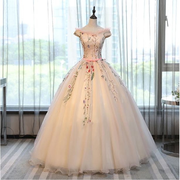 Beaunique Silk Top Floral Embroidery Princess Wedding Dress Khawin