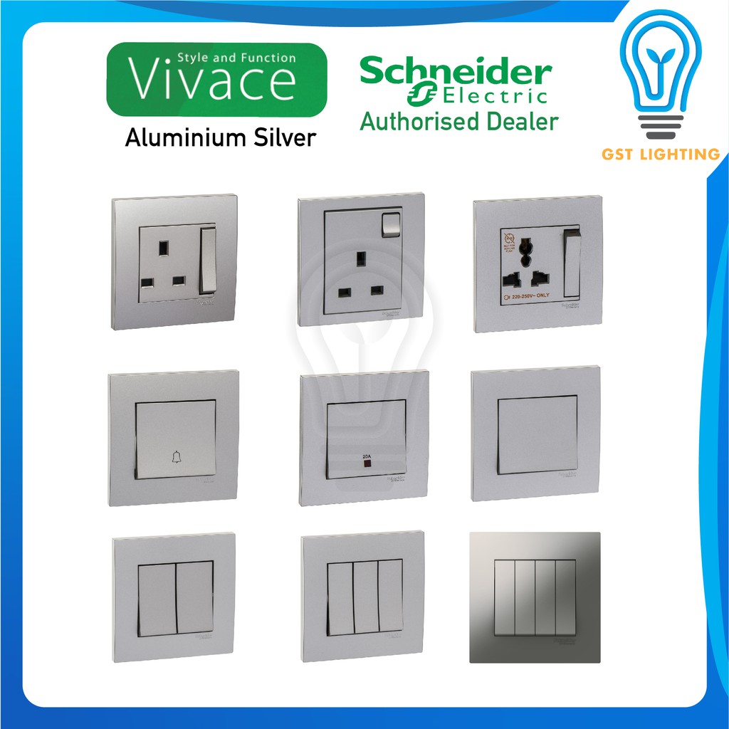 Schneider Vivace Aluminium Silver Switches and Sockets (Sirim Approved ...