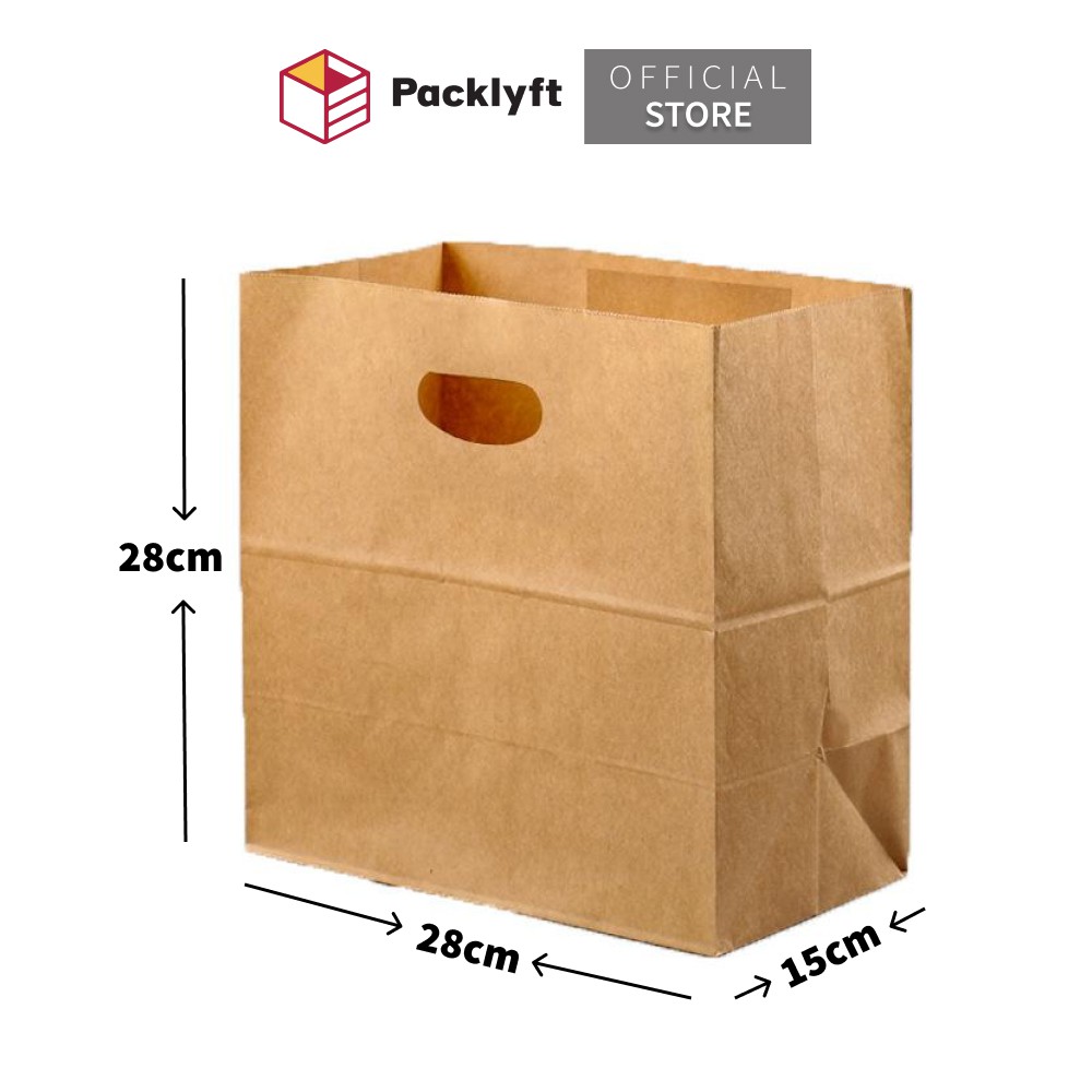Packlyft 50/100pcs Kraft Brown Paper Bag with Die Cut Handle Shopee