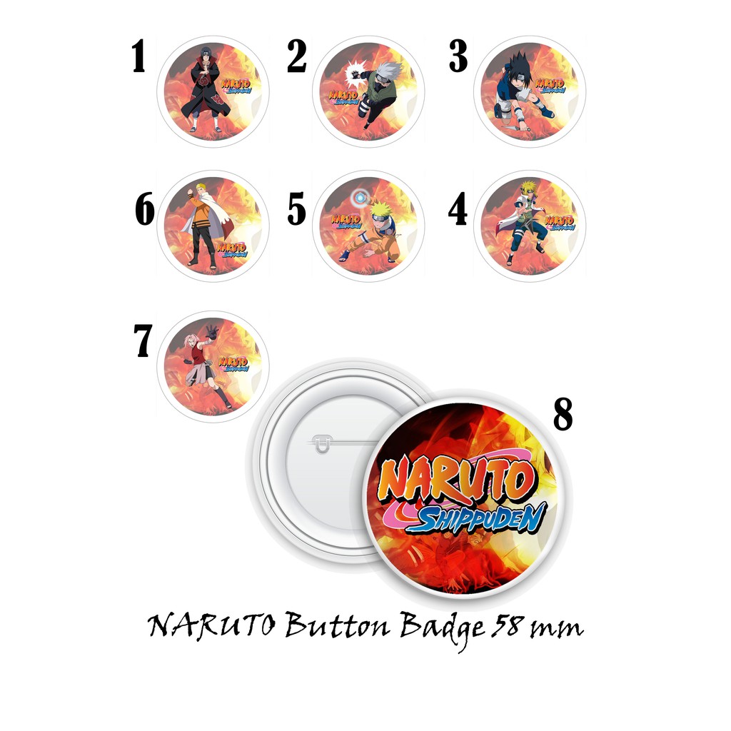 Set of 8 Naruto 1 pins/buttons/badges