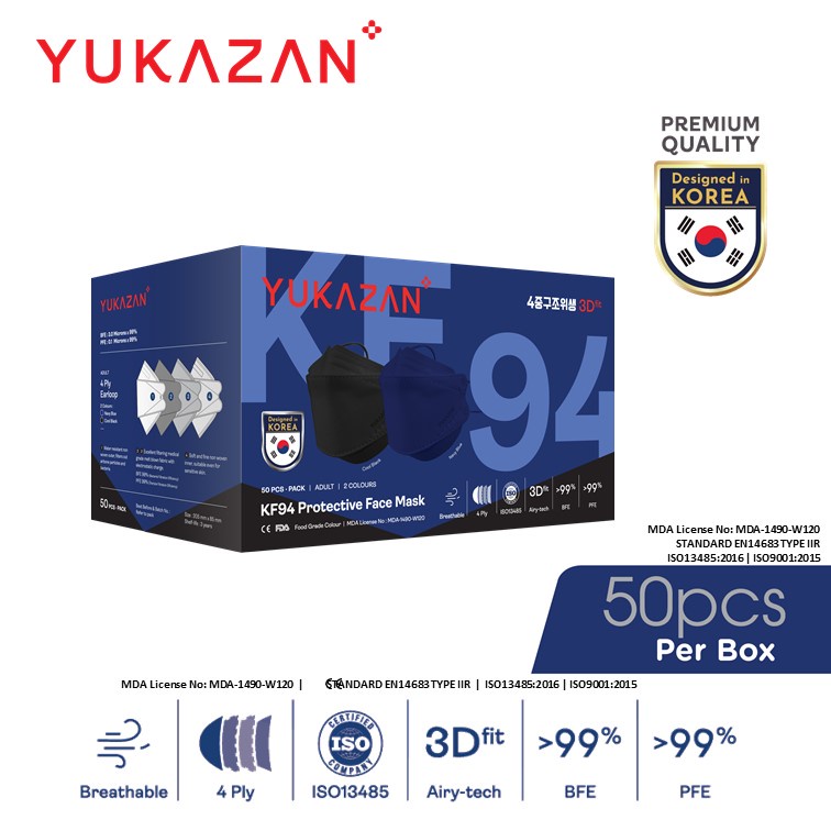 Yukazan Adult Kf94 Navy Blue And Cool Black Protective Medical Face Mask 50 Pcsbox Shopee 5676