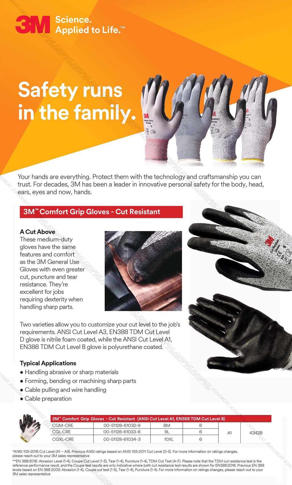 3M Comfort Grip Cut Resistant Gloves CGM-CRE/ Cut/ Abrasion/ANSI Cut ...