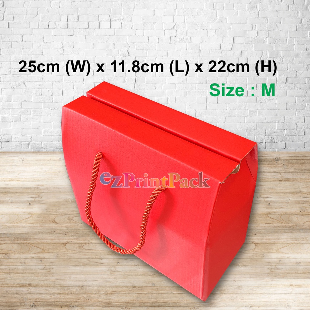 (M)RED PACKING BOX with Handle String CNY Cookie Box CNY Gift Box