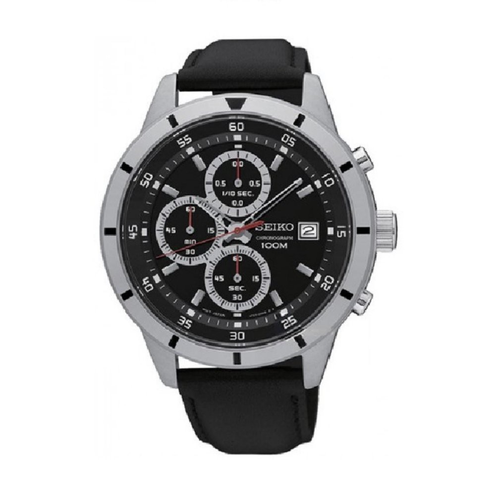 Seiko Men's Chronograph Black Leather Strap Watch SKS571P1 (Silver & Black)  | Shopee Malaysia