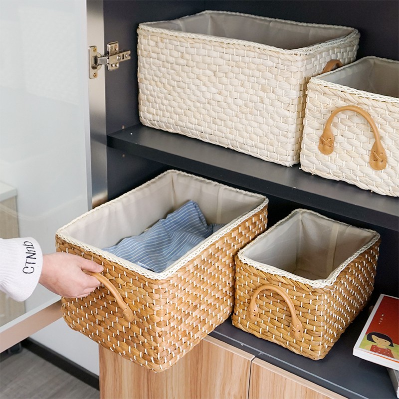 Handmade Straw Storage Box Basket, Rattan Storage Basket With Lid