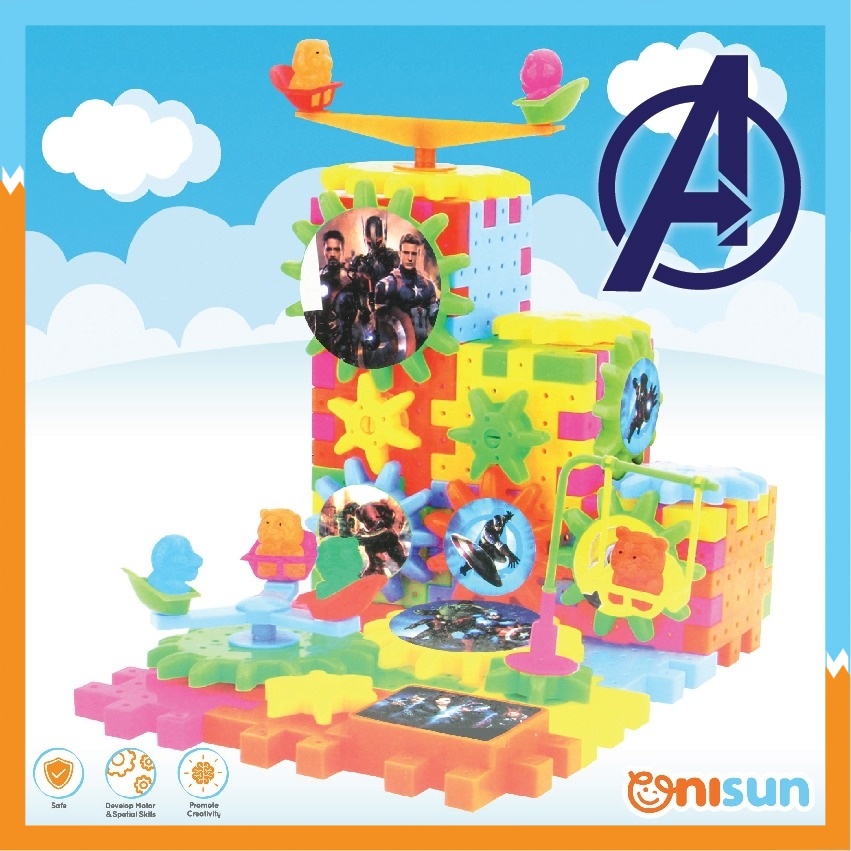 Baby Early Learning Education 81pcs DIY Cartoon Avengers Electric Building Block with Rotational Gears (Mainan Blok) 