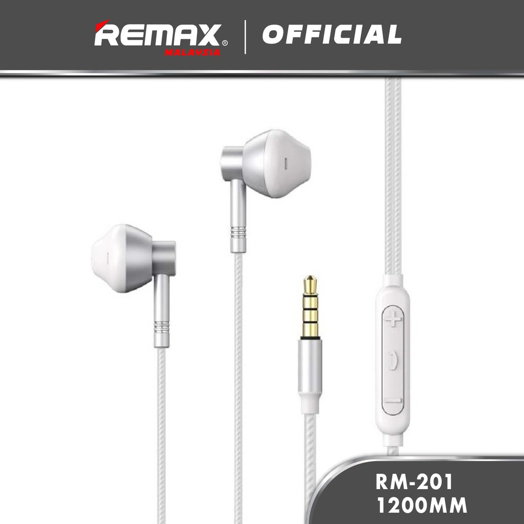 Remax RM-201 Headset Wired 1.2 Meter Semi-in-ear Earphones HD Quality Music Audio Headphones 3.5mm Jack