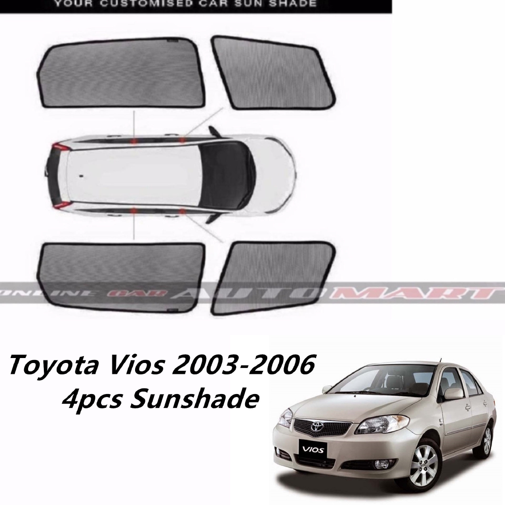 Toyota Vios 2003 - 2006 Custom Fit OEM Sunshade / Sun shades 4pcs