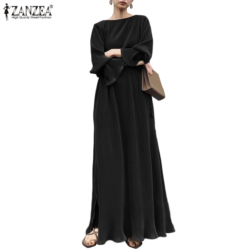 ZANZEA Women Korean Style Flared Sleeve Split Hem Evening Party Prom ...