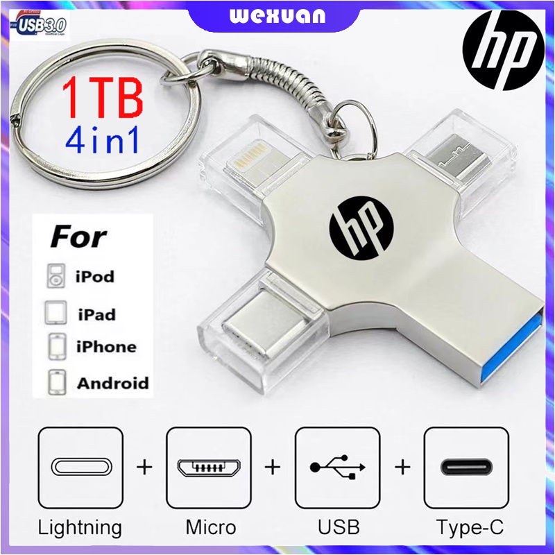 【COD】HP 4-in-1 Flash Drive USB 3.0 Memory Stick 1TB/512GB/32GB OTG Pendrive Fast Speed Type-C For Android For apple interface For USB for ios