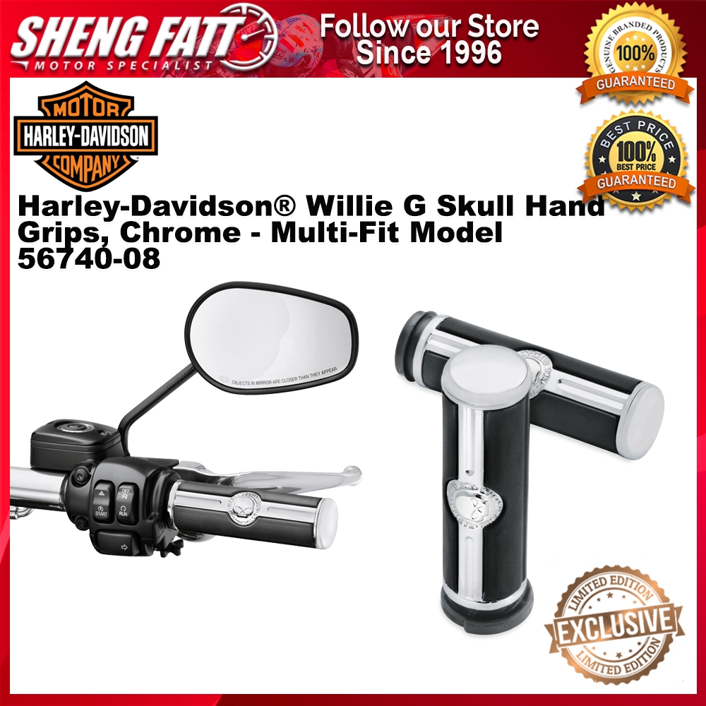 Harley Davidson Willie G Skull Hand Grips Chrome Multi Fit Model 56740 08 Shopee Malaysia
