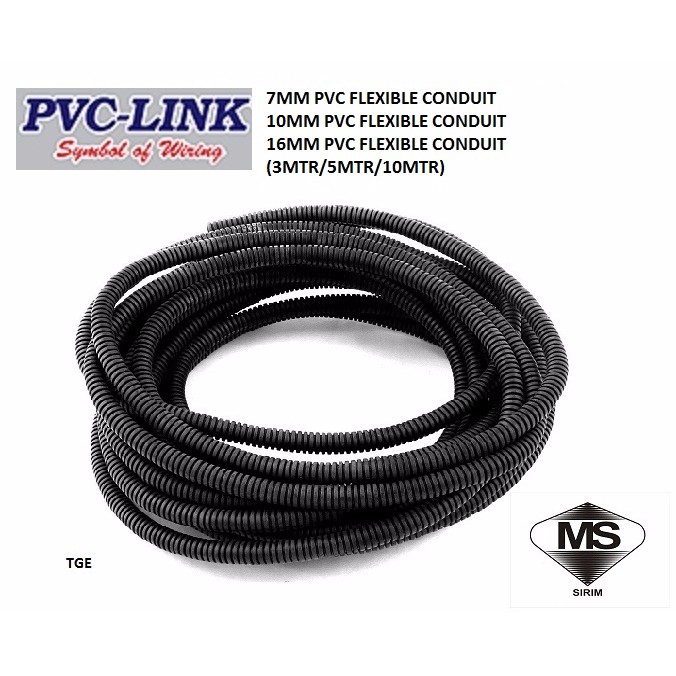 7mm/10mm/16mm Black PVC Wire Loom Flexible Corrugated Conduit (5mtr