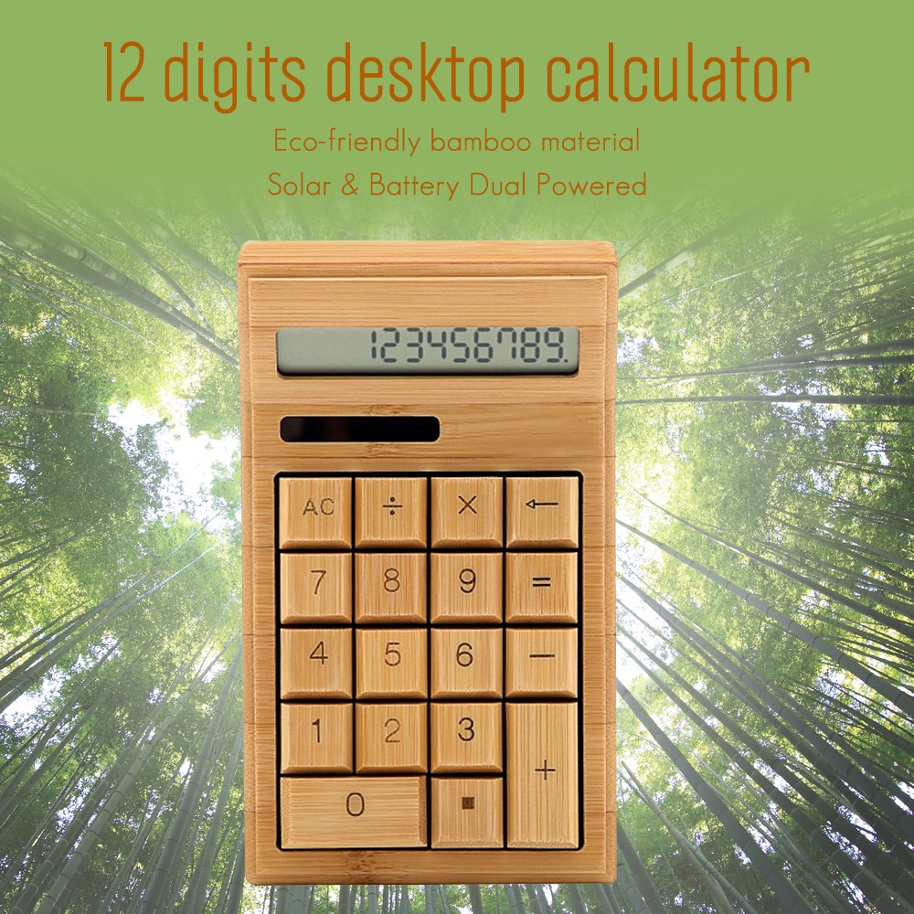 Eco-friendly Bamboo Electronic Calculator Counter Standard Function 12 Digits