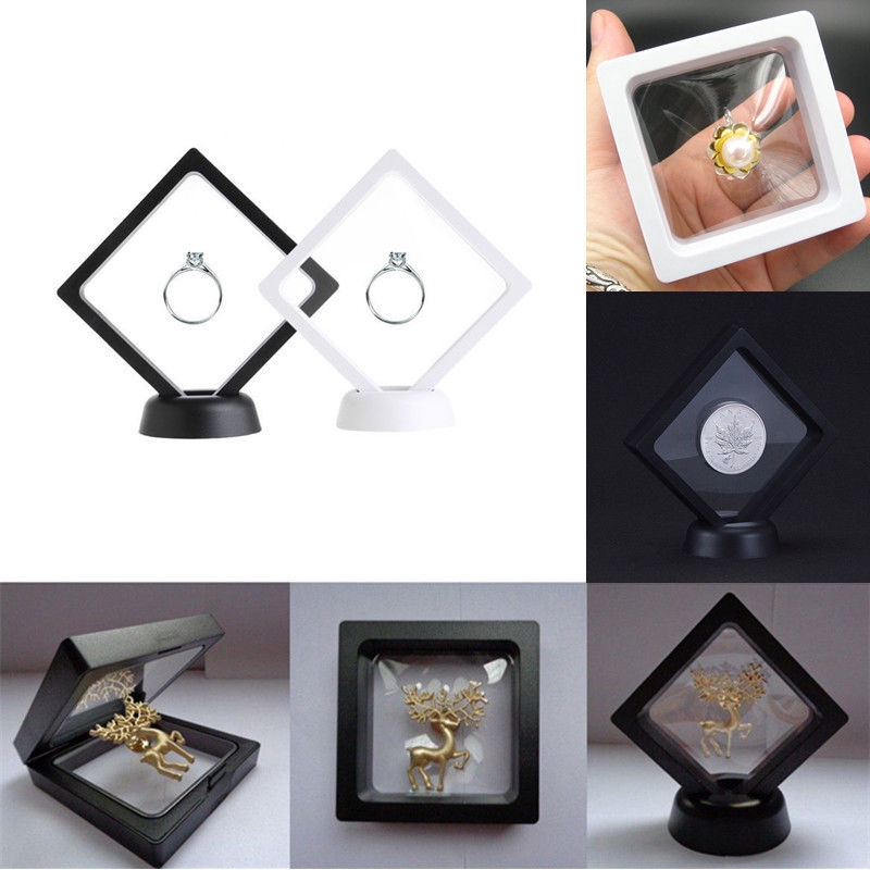Square 3D Albums Floating Frame Holder Coin Box Jewelry Display Show Case 7X7cm 