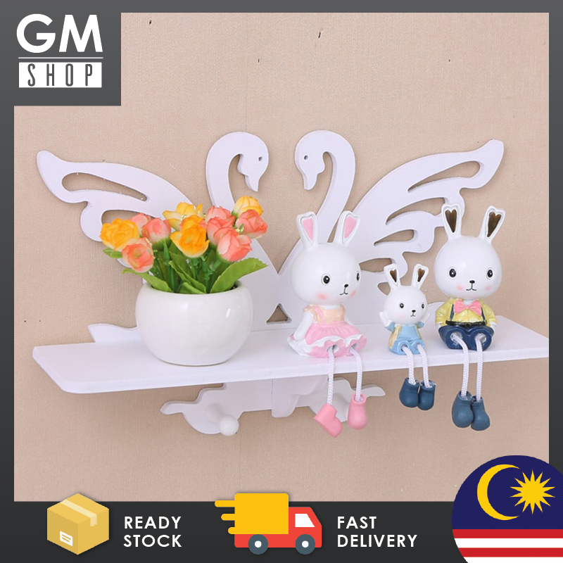 Gmshop Simple Swan Design Wooden Shelf Wall Hanging Creative Living Room Decoration Rak…