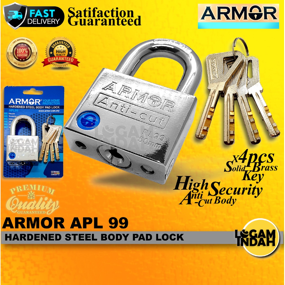 ARMOR APL99 50MM HARDENED STEEL ANTI CUT BODY PAD LOCK / MANGGA ANTI CUT