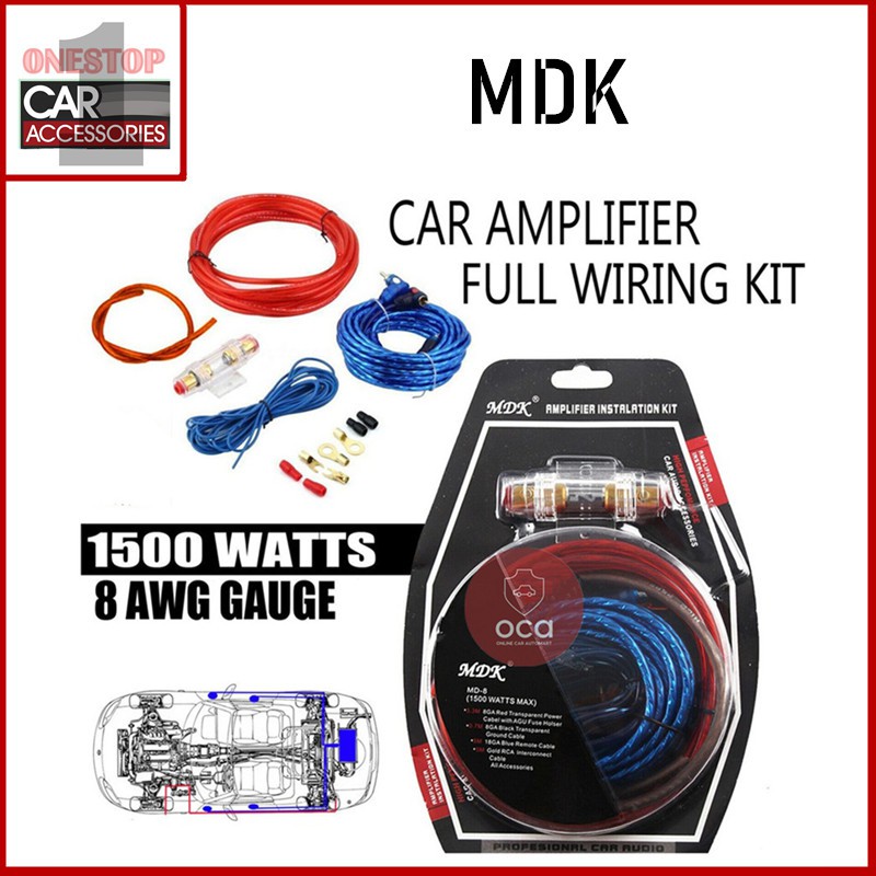 MDK Car Audio Subwoofer Amplifier AMP Wiring Fuse Holder Wire Cable Kit