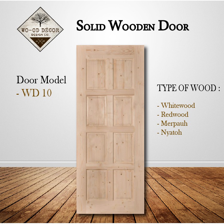 Whitewood Solid  Wooden Door Pintu  Kayu  Solid  Door WD 