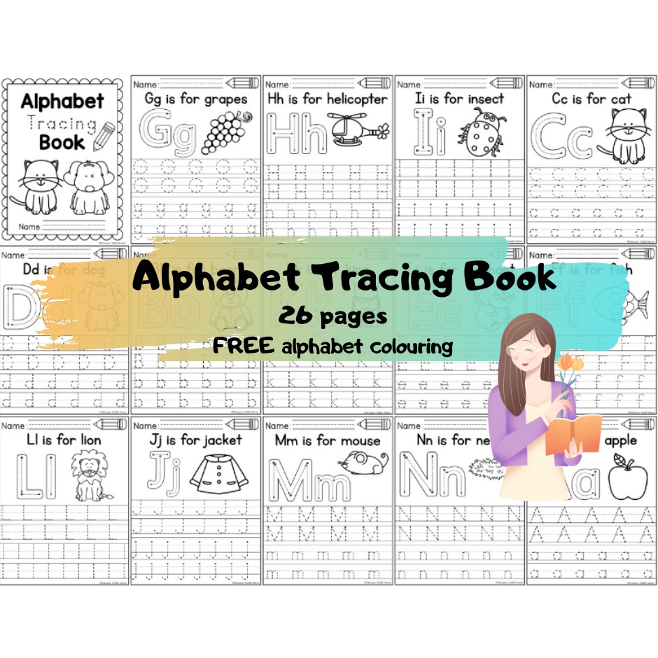 a1 printable alphabet tracing book 26 pages pdf free alphabet colouring kid s worksheet kindergarten preschool shopee malaysia