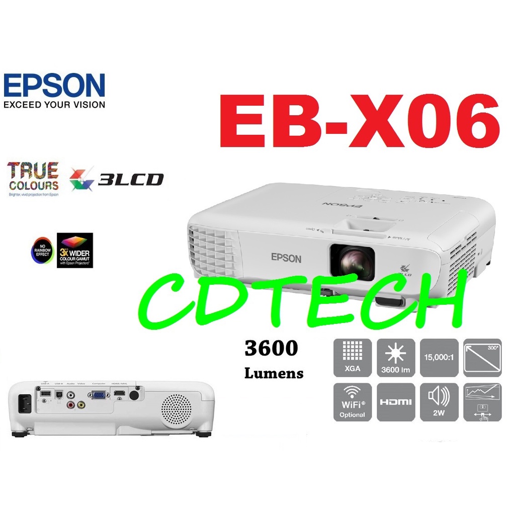Epson EBX06 XGA 3LCD Projector [XGA, 3600 lumens 3LCD Contrast Ratio