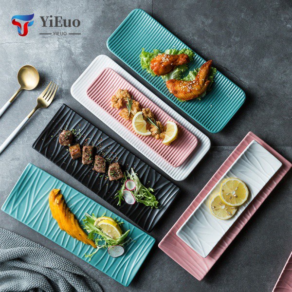 Nordic Ceramic Rectangular Sushi Long Plate Dessert Cake Snack Pastry Western Food Salmon Sashimi Grilled Chicken Wings Plate