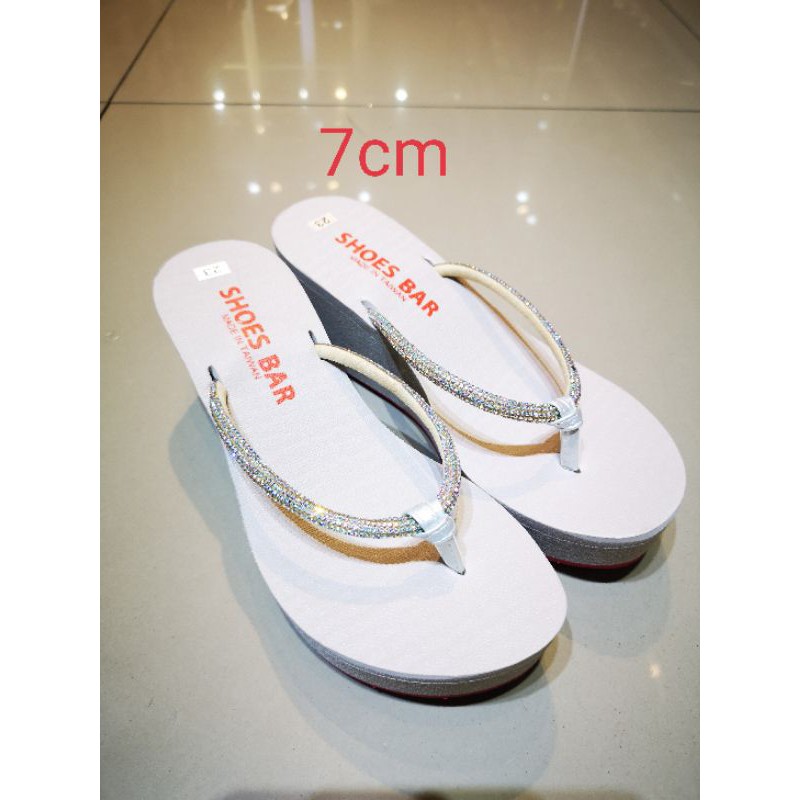 7cm SHOESBAR ORIGINAL 100 AUTHENTIC flower crystal wedge shining flip flop wedges sandal