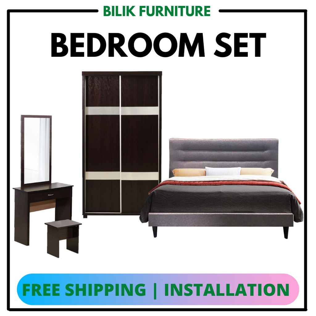 Buy Bilik Bedroom Set Modern And Stylish Bedroom Set 3 5 X 6ft Wardrobe Dressing Table Stool Set Bilik Tidur Seetracker Malaysia