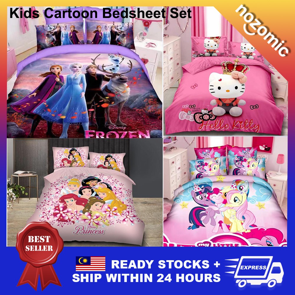 Cadar Bedsheet Cartoon Single Queen Fitted Bedding Pillow Cover Cotton Cartun Kids Frozen Bed Sheet