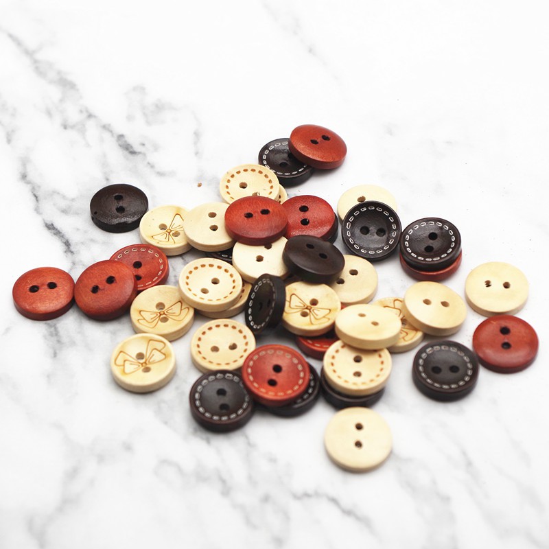 100pcs 12.5mm/15mm/18mm/20mm 2-holes Round Wooden Buttons sewing Scrapbooking DIY Craft Painting Mark Decoration